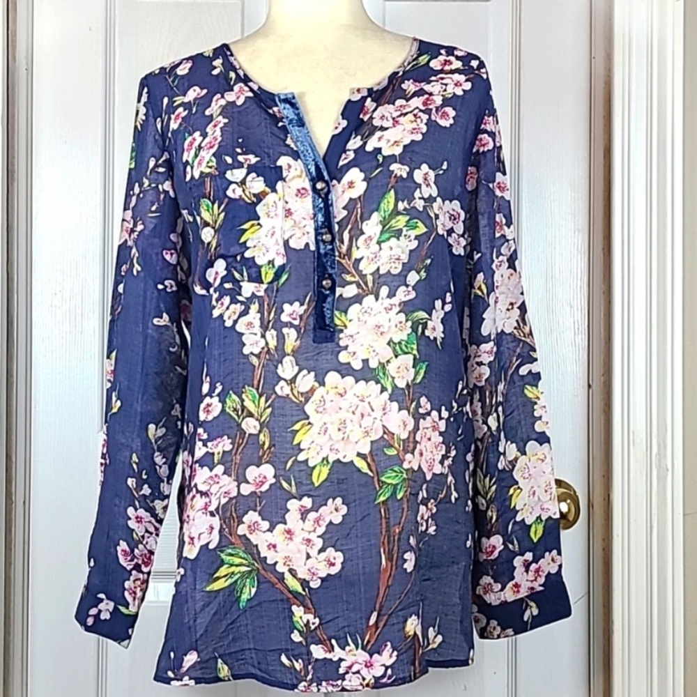 Soft Surroundings Adele Cherry Blossom/Plaid Oversized Tunic See‎ Measurements